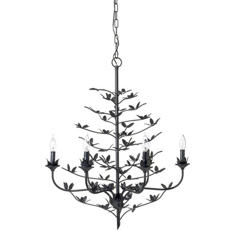 Oversize 30 in Leaf Branch Tiered Chandelier 6 Light Botanical Black Leaves