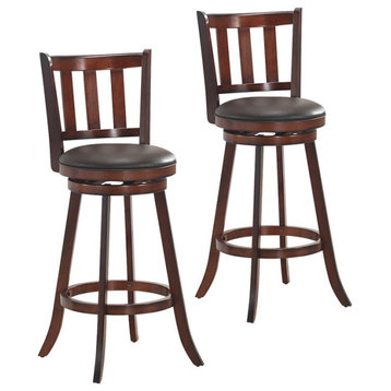 Costway 29.5" PU Swivel Bar Stool with High Back in Nut Brown (Set of 2)