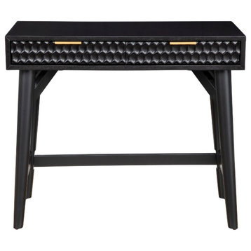 Writing Desk With 2 Drawers And Wooden Frame, Black
