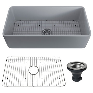30in Single Bowl Farmhouse Apron Kitchen Sink with Bottom Grid and Strainers, 36