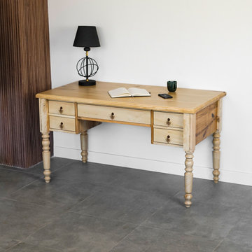 Solid Wood Writing Desk With Drawers - MCM Home Office Furniture