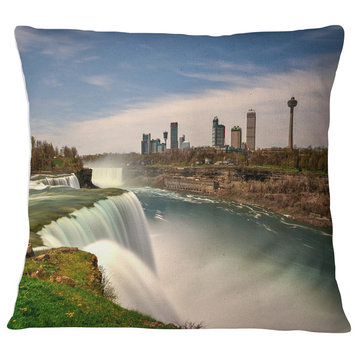American Falls at Niagara Falls Landscape Printed Throw Pillow, 18"x18"