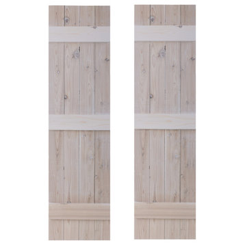 Traditional Board and Batten Exterior Shutters Pair, White Wash, 54"