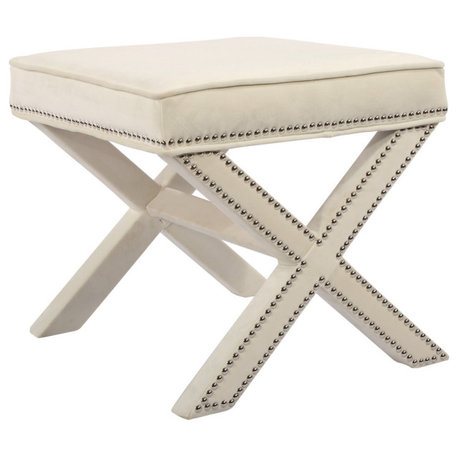 Nixon Velvet Upholstered Ottoman/Bench, Cream