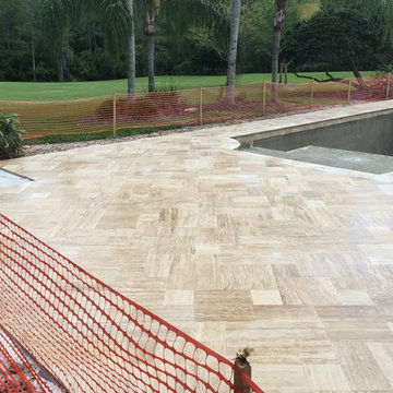 Complete Renovation adding a spa and Sunshelf,kitchen,vein cut Ivory Travertine