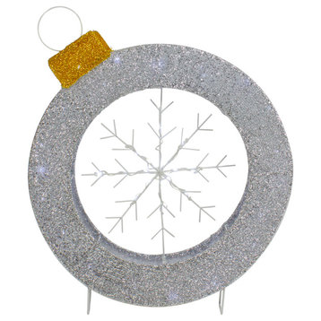20" LED Lighted Silver Tinsel Ornament With Snowflake Outdoor Decoration