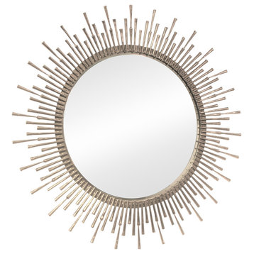 Modern Silver Spikes Sunburst Wall Mirror | 42" Round Vanity Industrial Linear
