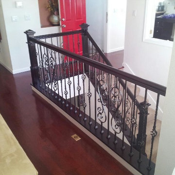 Oakland Dark Wood Box-Newel Posts & Scroll Iron Baluster Pattern