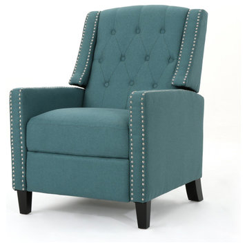 GDF Studio Izaak Tufted Back Fabric Recliner Chair, Dark Teal