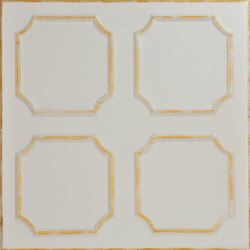 20"x20" Bostonian, Styrofoam Ceiling Tile, White Washed Gold