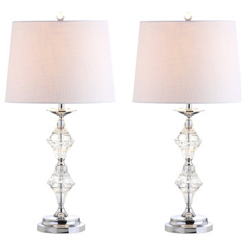 Madison 27.5" Crystal Table Lamp, Clear and Chrome, Set of 2