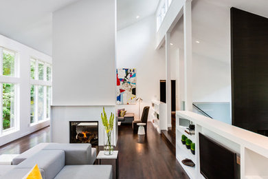 Minimalist living room photo in Minneapolis with white walls
