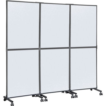 Modern Room Divider, Metal Frame With Wheels & Polyester Panels, Cool Gray