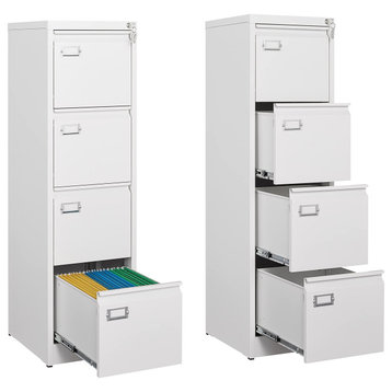 Small Metal Filing Cabinet, Lockable Storage Cabinet, White, 4 Drawers