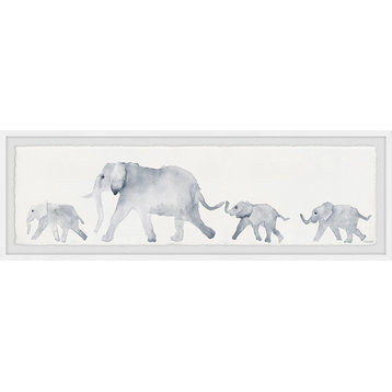 "Elephants" Framed Painting Print, 30"x10"