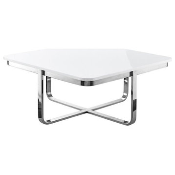 Posh Living Kaloni Modern Stainless Steel Base Coffee Table in White/Chrome