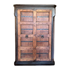 Consigned Antique Wood Armoire Rustic Old Door Cabinet Accent Armoire