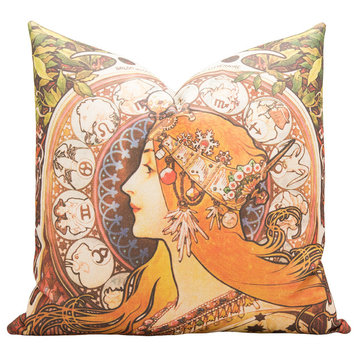Art Nouveau Zodiac Throw Pillow, Orange