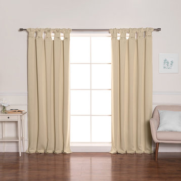 BANDTAB -Thermal Insulated Blackout Knotted Tab Curtain Set, Beige, 52" W X 63"