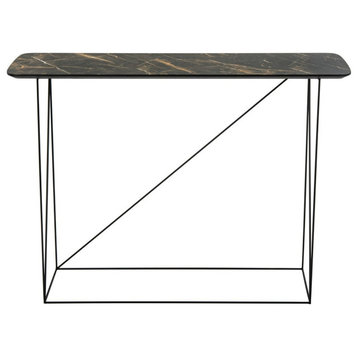 Leila Rectangle Console Table Dark Grey/ Brown Marble/ Black