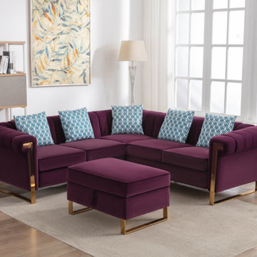 Maddie 88.5" Velvet 5-Seater Sectional Sofa with Storage Ottoman