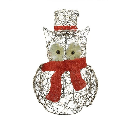 21" Lighted Glitter Rattan Owl Christmas Outdoor Decoration