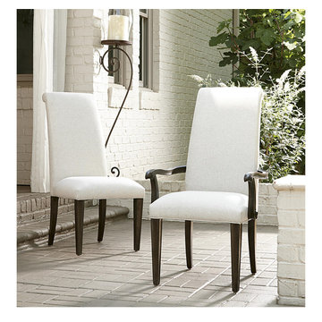California Rustic Oak Parson Dining Arm Chair