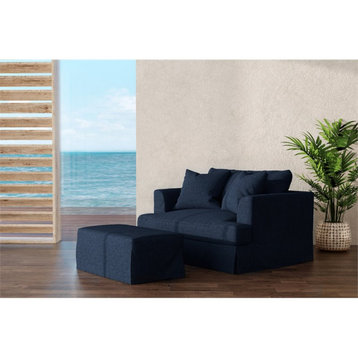 Sunset Trading Newport Slipcover 52" Fabric Chair & A Half with Ottoman in Navy