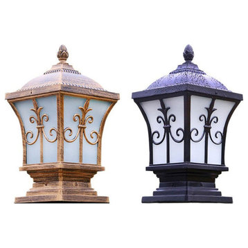 Luxury Antique Outdoor Waterproof Pillar Lamp for Courtyard, Bronzed, Dia9.4xh18.9''