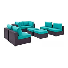 Modway Convene 8 Piece Patio Sofa Set in Espresso and Turquoise