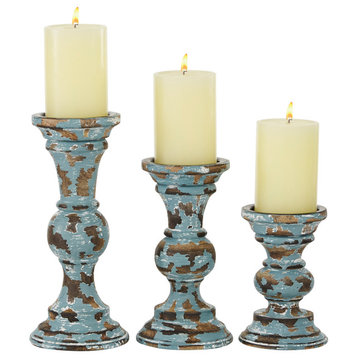 Traditional Light Blue Wood Candle Holder Set 31875