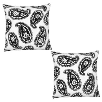 Benzara UPT-266360 Square Accent Throw Pillow, Paisley Print, Black/White