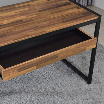 Furniture of America Marra Wood Writing Desk with USB in Sand Black and Natural