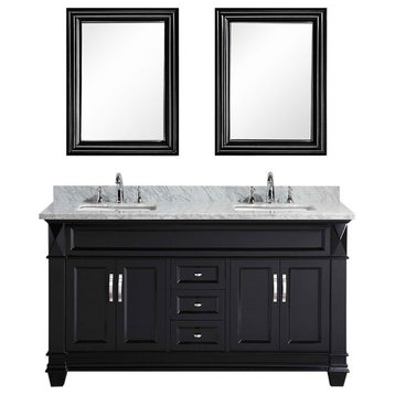 Hudson 61" Double Sink Vanity With Carrara Marble Countertop, Espresso