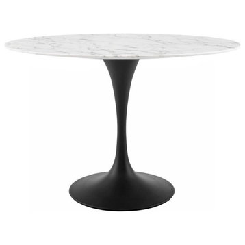 Modway Lippa 48" Oval Artificial Marble and Metal Dining Table in Black/White