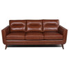 Bowery Hill 19.5" Mid-Century Leather Upholstered Sofa in Cobblestone Brown
