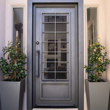 Colonial Single Iron Entry Door with Plain Kickplate & Bauble Handle