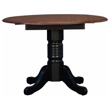 Transitional Dining Table, Round Top With Drop Down Leaves, Merlot/Black