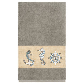 Linum Home Textiles Easton Embellished, Dark Grey, Bath Towel, Single