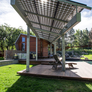 Exterior Pool House Deck with Solar Panel Shade