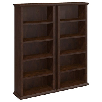 Yorktown 5 Shelf Bookcases (Set of Two) in Antique Cherry - Engineered Wood