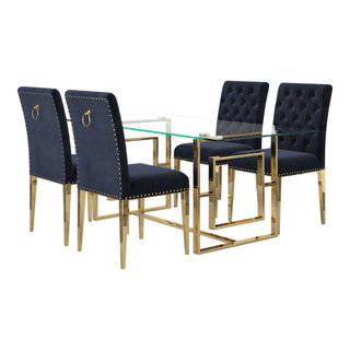 5-Piece Dining Set, Gold Table With Black and Gold Chair - Contemporary ...