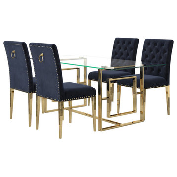 5-Piece Dining Set, Gold Table With Black and Gold Chair