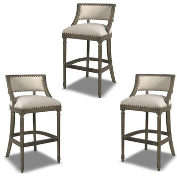 Home Square 3 Piece 30" Farmhouse Bar Stool with Backrest Set in Light Beige
