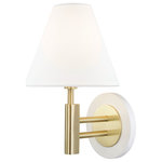 Mitzi by Hudson Valley Lighting - Robbie 1-Light Wall Sconce, Aged Brass & White Finish, Off White Linen Shade - We get it. Everyone deserves to enjoy the benefits of good design in their home, and now everyone can. Meet Mitzi. Inspired by the founder of Hudson Valley Lighting's grandmother, a painter and master antique-finder, Mitzi mixes classic with contemporary, sacrificing no quality along the way. Designed with thoughtful simplicity, each fixture embodies form and function in perfect harmony. Less clutter and more creativity, Mitzi is attainable high design.