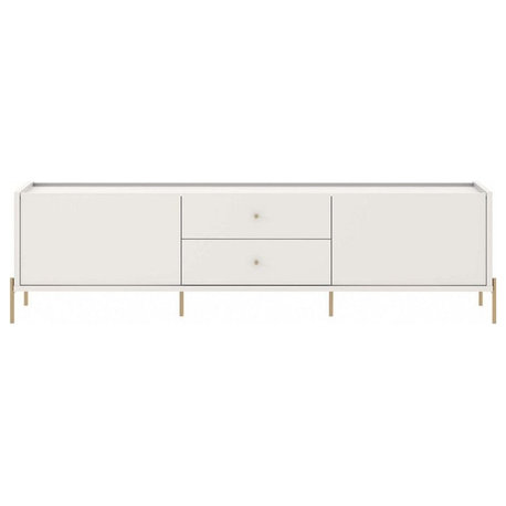 Manhattan Comfort Jasper 86.69 TV Stand with Steel Gold Legs in Off White Matte