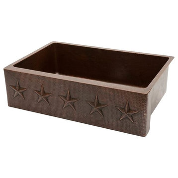33" Copper Apron Single Sink Star Design