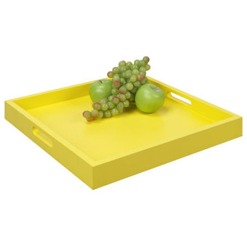 Convenience Concepts Palm Beach Tray in Mustard Yellow Wood Finish with Handles
