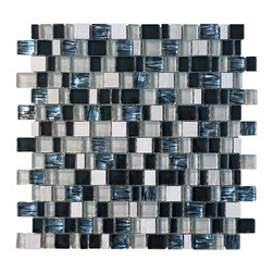 White, Black and Blue Random Brick Cubes Pattern Glass Mosaic Tiles - Home Accessories & Decor
