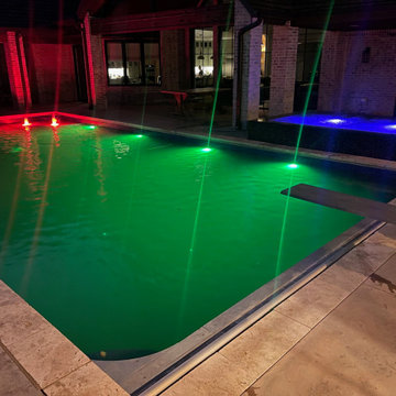 Polymer vinyl liner pool w/concrete spillover spa & automatic pool cover